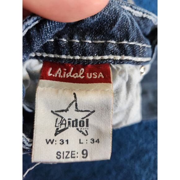 L.A Idol Women's Embellished Dark Wash Bootcut Jeans-9 W21x L34 - Picture 4 of 8